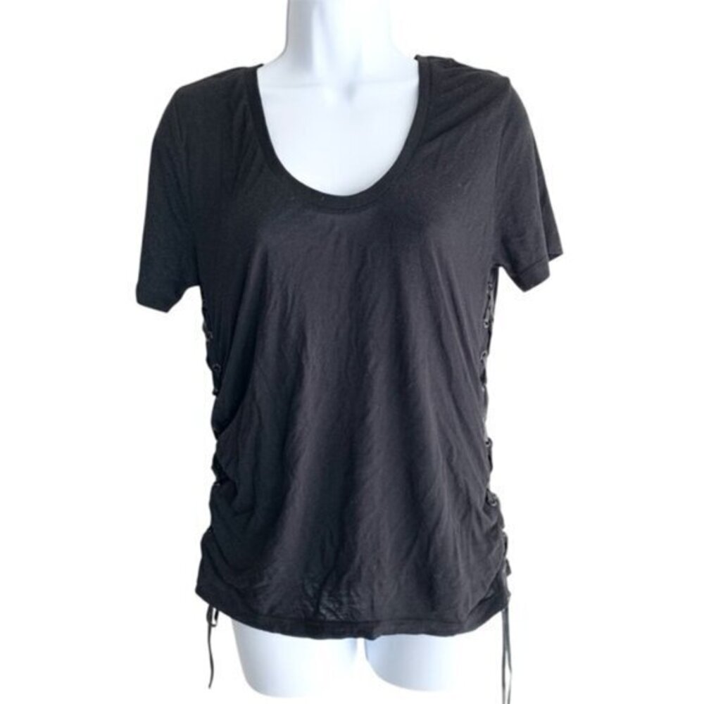 The Kooples Women's T-Shirt Tie Lace Up Sides Black Small Whimsigoth Punk Grunge